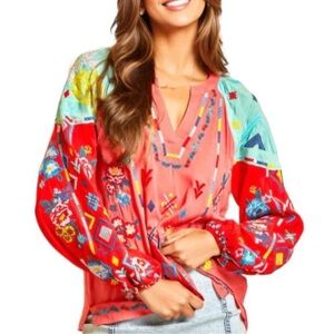 Savanna Jane Floral Embroidered Top Plus Size 1X Skies Over Texas Print